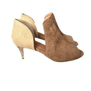 Elegance Midnight Velvet Two Tone Beige And Tan Shiny Gold Heel Shoes Size 9M